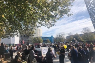 Students striking at Cathedral Square